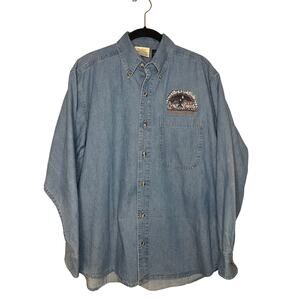 Vintage Fred Harvey Trading Company Embroidered denim button down shirt hermit’s